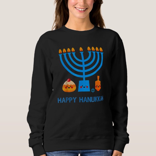 Sweatshirt Happy Hanukkah Jewish Chanukah Retro Mascot Kid Me (Devant)