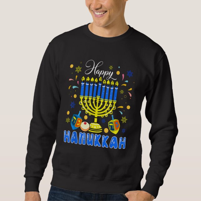 Sweatshirt Happy Hanukkah Menorah Dreidel Proud Jewish Family (Devant)