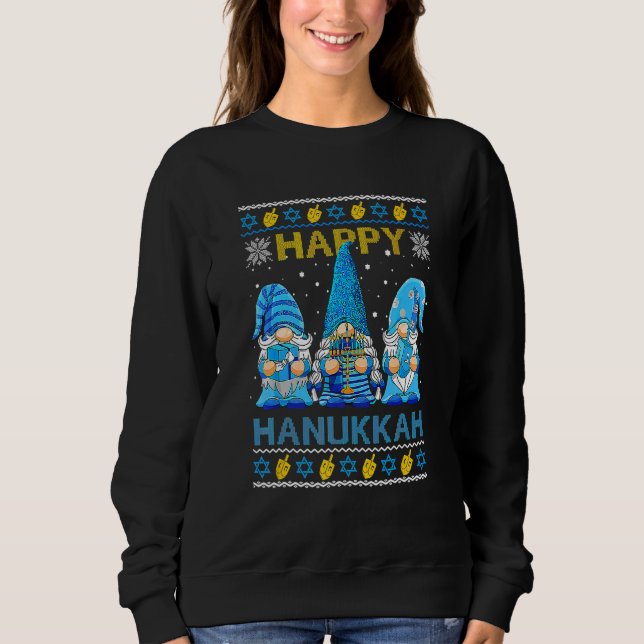 Sweatshirt Happy Hanukkah Ugly Christmas Gnome Gnomies Menora (Devant)