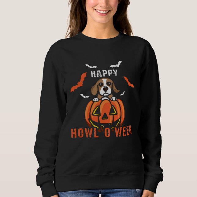 Sweatshirt Happy Howloween Howling Beagle Dog Halloween Pumpk (Devant)