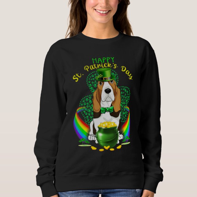 Sweatshirt Happy Jour de la Saint Patrick Basset Hound Leprec (Devant)