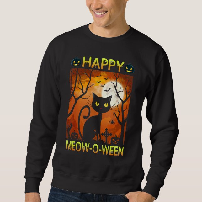 Sweatshirt Happy Meow O N Costume d'Halloween Chat noir Scary (Devant)