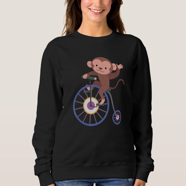 Sweatshirt Happy Monkey Riding Bicycle and Waving Hand Cute A (Devant)