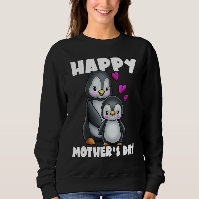 Sweatshirt Happy Mother's Day Penguin Hearts Mom Daughter (Devant)