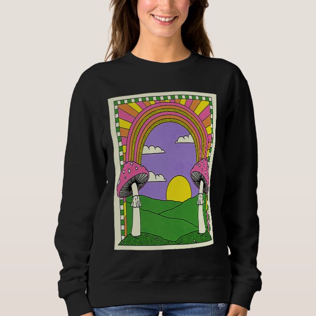 Sweatshirt Happy Mushroom Psychedelics Rainbow (Devant)