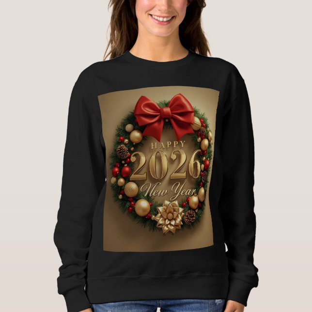 Sweatshirt happy new year 2026 festive wreath hoodie (Devant)