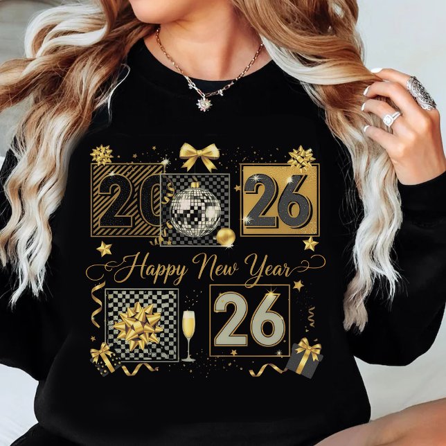 Sweatshirt Happy New Year 2026 Gold Glitter Celebration (Créateur téléchargé)
