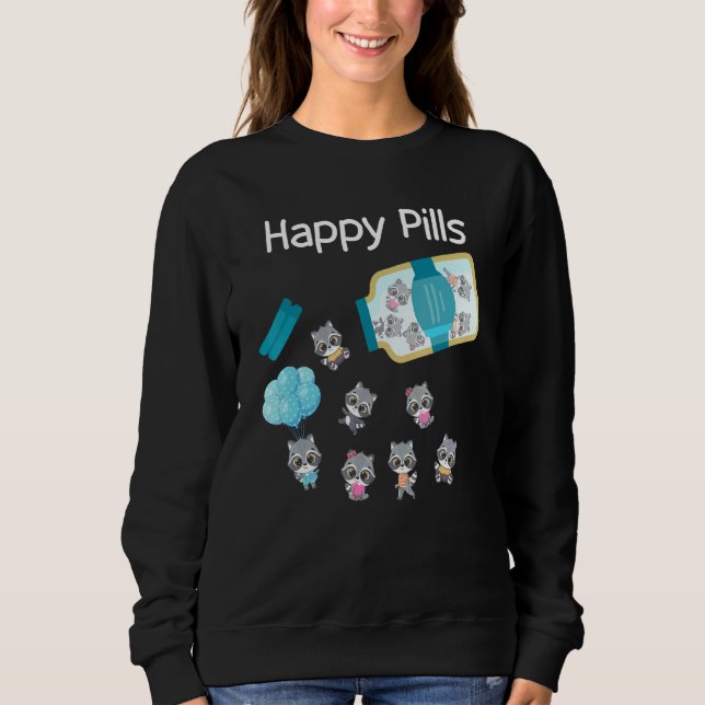 Sweatshirt Happy Pills Raccoon Cute (Devant)