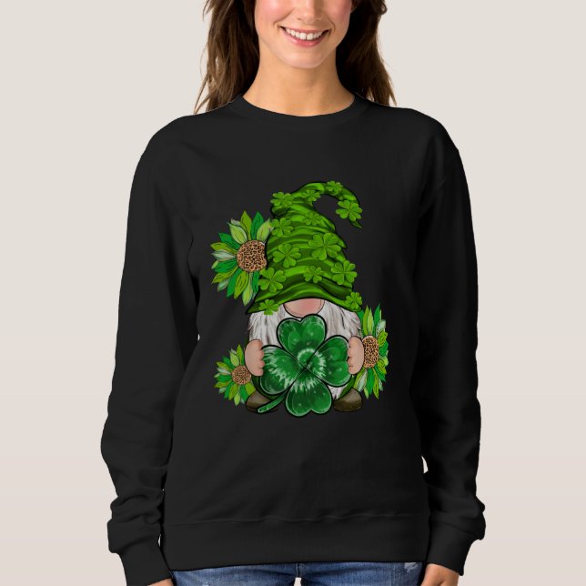 Sweatshirt Happy St Patrick's Day Gnome with Leopard Sunflowe (Devant)