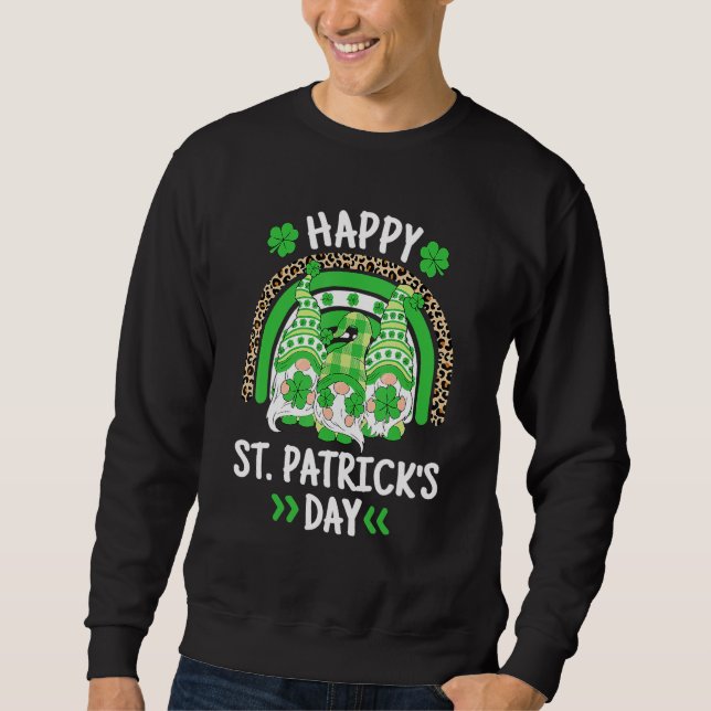 Sweatshirt Happy St Patricks Day Leopard Rainbow Irish Gnomes (Devant)