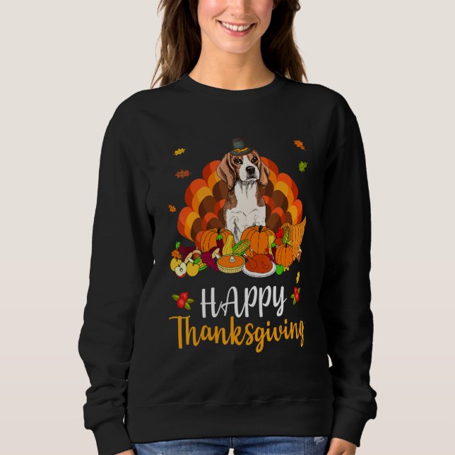 Sweatshirt Happy Thanksgiving Beagle Dog Turkey Pet (Devant)