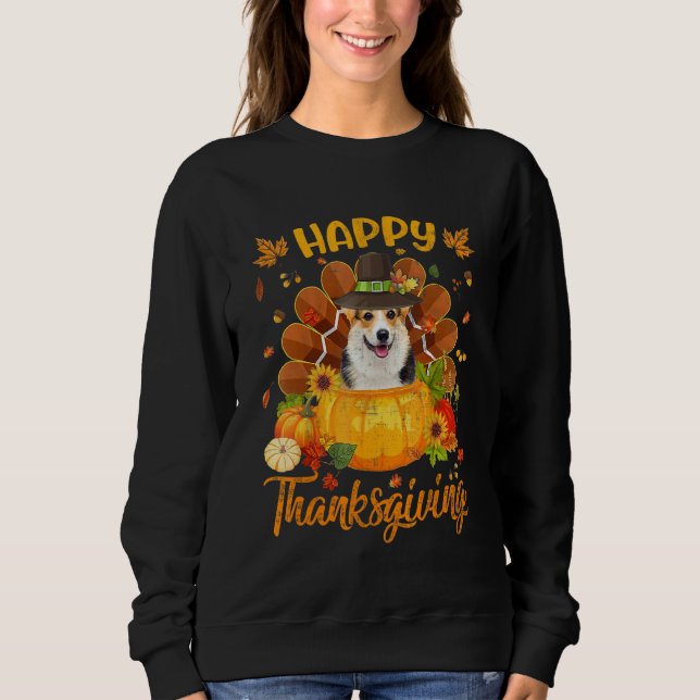 Sweatshirt Happy Thanksgiving Corgi Dog Turkey Pumpkin (Devant)