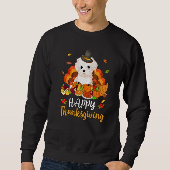 Sweatshirt Happy Thanksgiving Maltese Dog Turkey Pet (Devant)