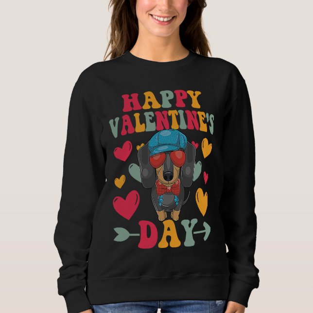 Sweatshirt Happy Valentines Day Dachshund Heart Love Groovy (Devant)