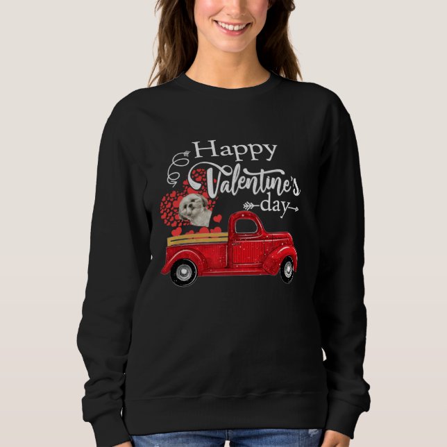 Sweatshirt Happy Valentines Day Truck Carrying Shih Tzu Love  (Devant)