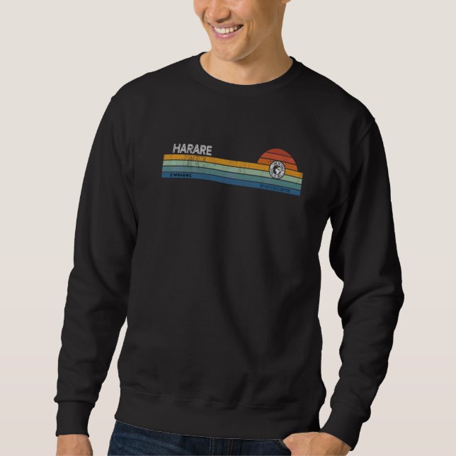 Sweatshirt Harare Zimbabwe Retro Sunset Rainbow Synth strié (Devant)