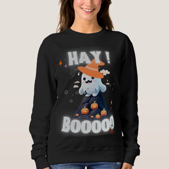 Sweatshirt hay bot mignon fantôme éffrayant Halloween citroui (Devant)