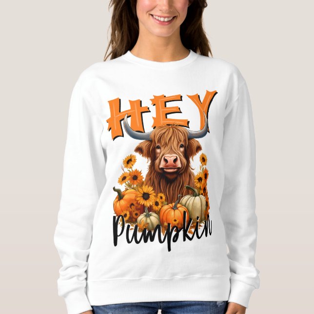 Sweatshirt Hé Vache des Highlands Citrouille Récolte d'Automn (Devant)