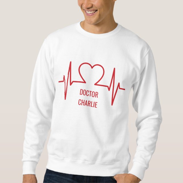 Sweatshirt Heart EKG nom personnalisé et vêtements de travail (Devant)