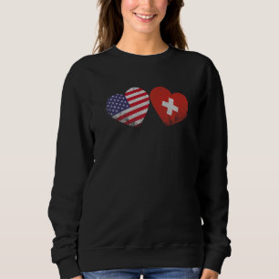 Sweatshirt Heart Swiss American Flag Famille patriotique
