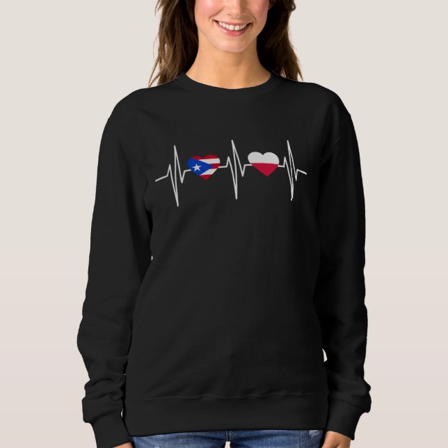 Sweatshirt Heartbeat Puerto Rican Flag Poland Flag Heart Patr (Devant)