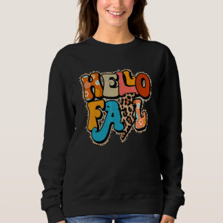 Sweatshirt Hello Fall Retro Leopard Fall Vibes Happy Thanksgi
