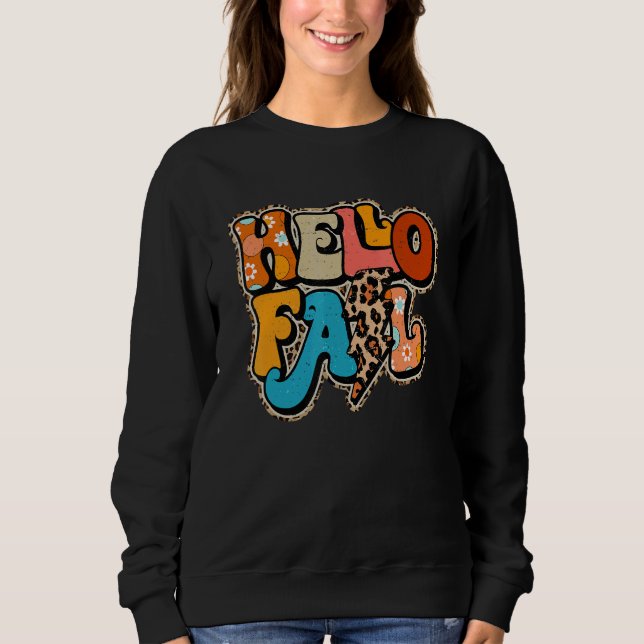 Sweatshirt Hello Fall Retro Leopard Fall Vibes Happy Thanksgi (Devant)