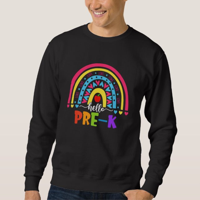 Sweatshirt Hello Pre K Rainbow Team Hello Preschool Rocks Squ (Devant)