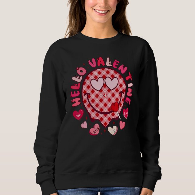 Sweatshirt Hello Valentine Happy Face Heart Valentine's Day L (Devant)