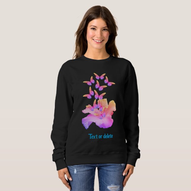 Sweatshirt Hibiscus Papillons colorés à fleurs Personnalisé (Devant entier)