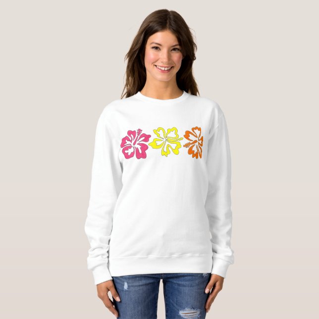 Sweatshirt Hibiscus Tropical Hawaïen Fleurs Florales Imprimer (Devant entier)