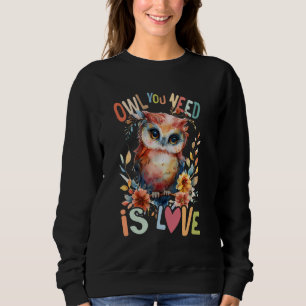 Sweatshirt hibou avec des fleurs chouettes chouettes oiseau v