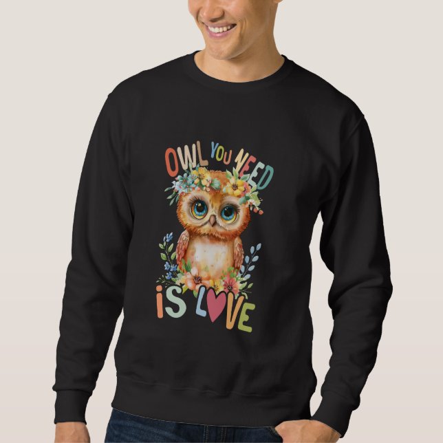 Sweatshirt hibou avec des fleurs chouettes chouettes oiseau v (Devant)