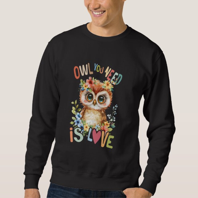 Sweatshirt hibou avec des fleurs chouettes chouettes oiseau v (Devant)