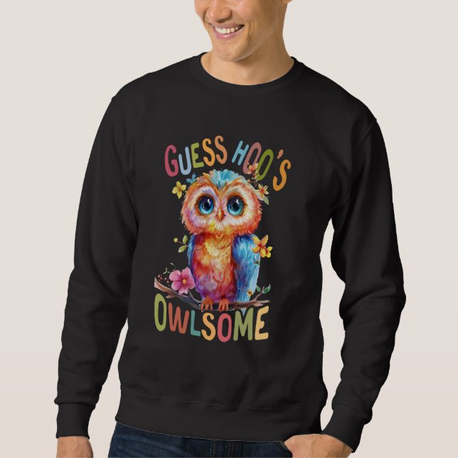 Sweatshirt hibou avec des fleurs chouettes chouettes oiseau v (Devant)