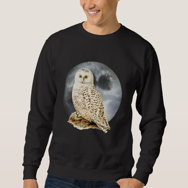 Sweatshirt Hibou blanc aux yeux fixés devant la lune (Devant)
