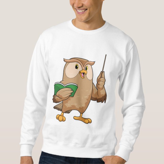 Sweatshirt Hibou comme enseignant avec livre et pointeur (Devant)