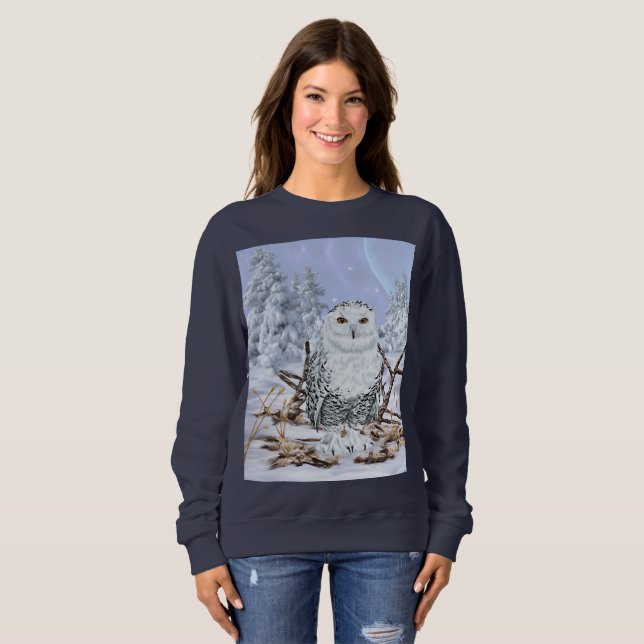 Sweatshirt Hibou des neiges dans la neige (Devant entier)