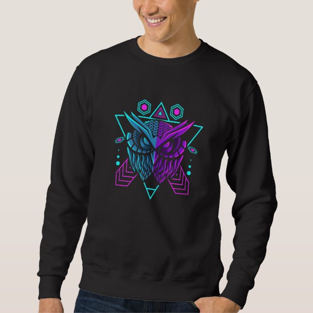 Sweatshirt Hibou sarcelle violet avec synthwave géométrique t (Devant)
