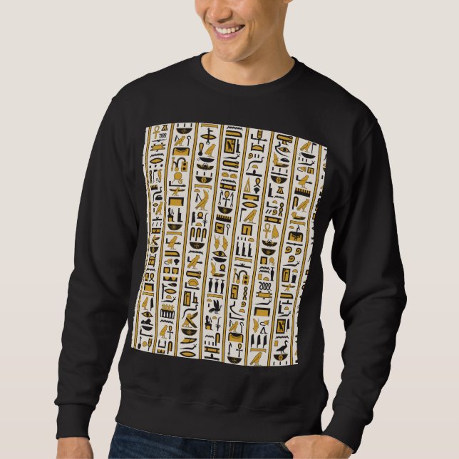 Sweatshirt Hiéroglyphes égyptiens : Jaune-Noir Sans Seamless. (Devant)