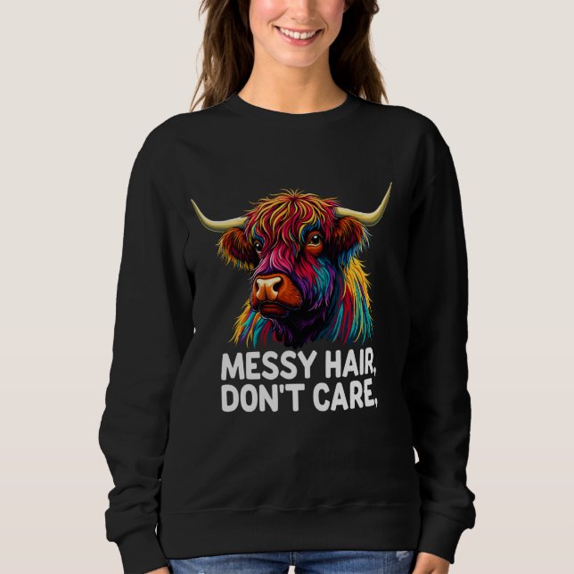 Sweatshirt Highland Cow Messy Hair Colourful (Devant)