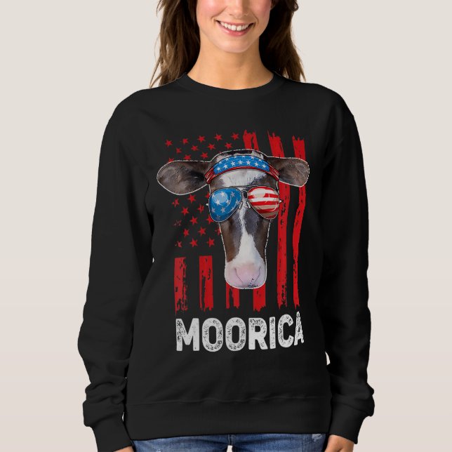 Sweatshirt Highland Cow Moorica 4th July Independence Day Ame (Devant)