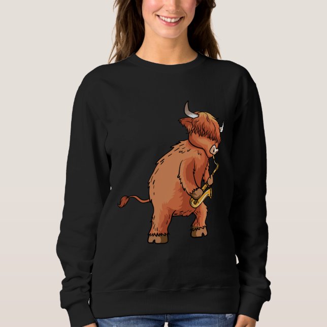 Sweatshirt Highland Cow Saxophone Music (Devant)