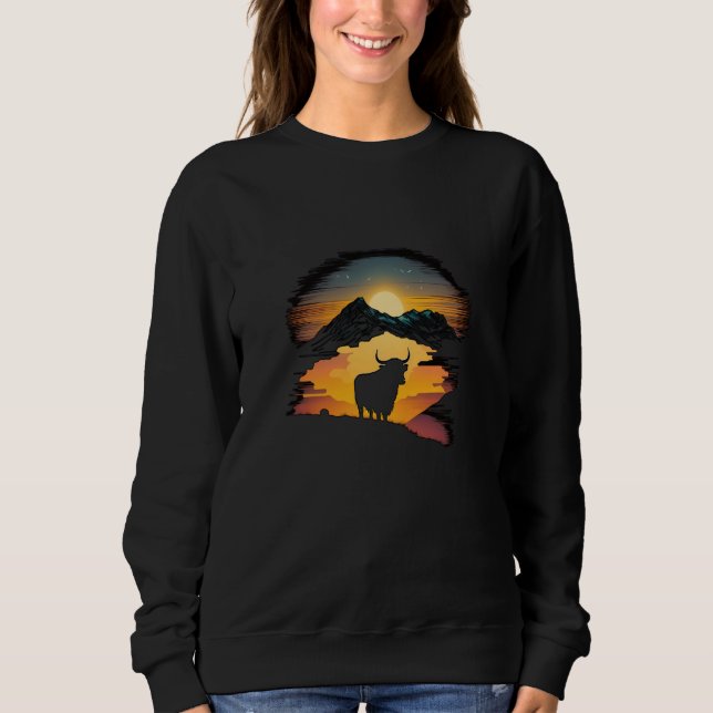 Sweatshirt Highland Cow Scottish Cattle Sunset  1 (Devant)