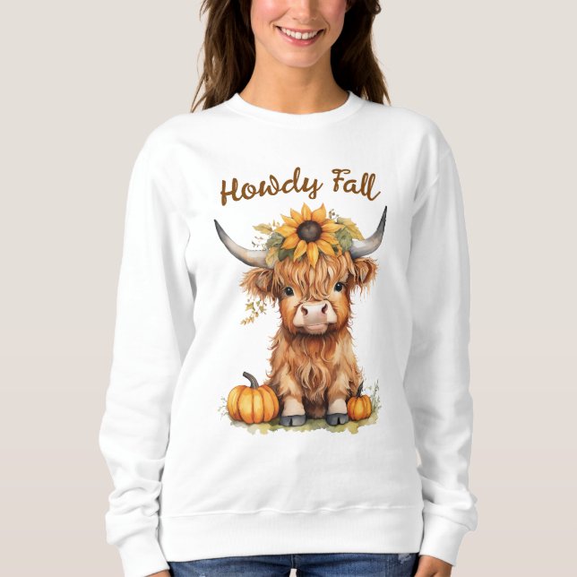Sweatshirt Highland Cow Sunflower Citrouilles Automne Automne (Devant)