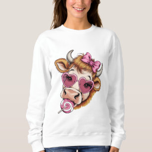 Sweatshirt Highland Cow Valentine Coquette Saint-Valentin