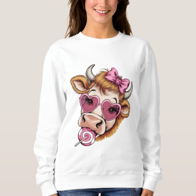 Sweatshirt Highland Cow Valentine Coquette Saint-Valentin (Devant)