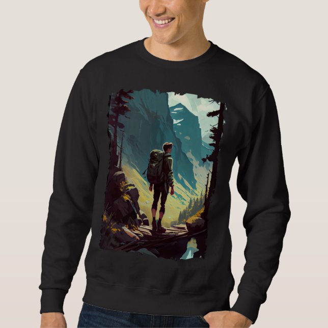 Sweatshirt Hiking Woman mountains sunset hiker retro 70s vint (Devant)