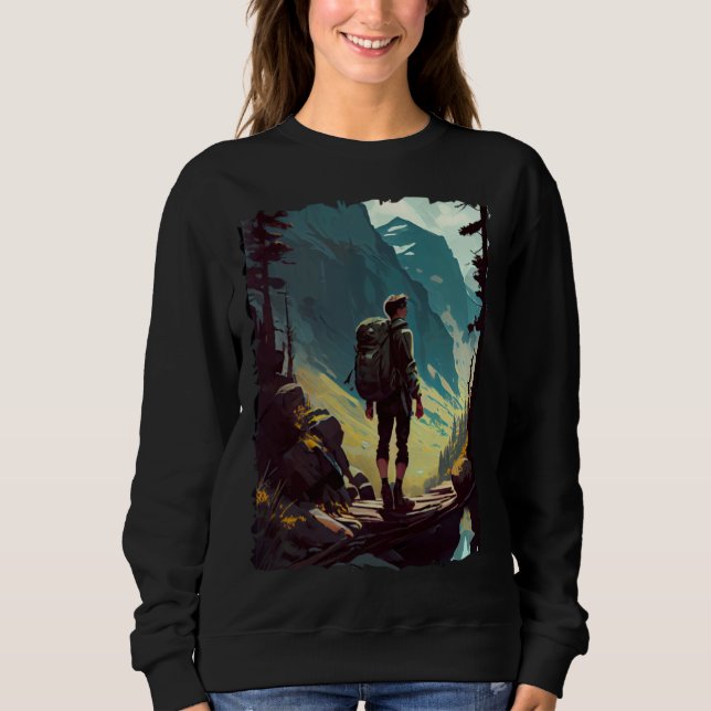 Sweatshirt Hiking Woman mountains sunset hiker retro 70s vint (Devant)