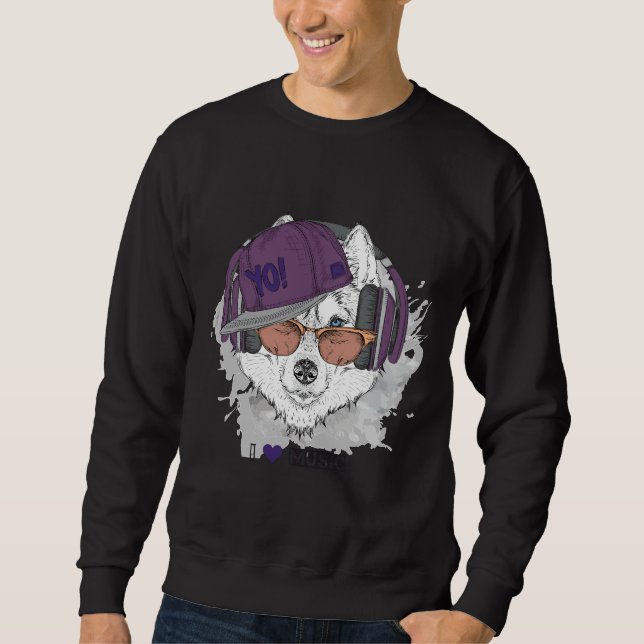 Sweatshirt Hiphop Husky aime la musique (Devant)